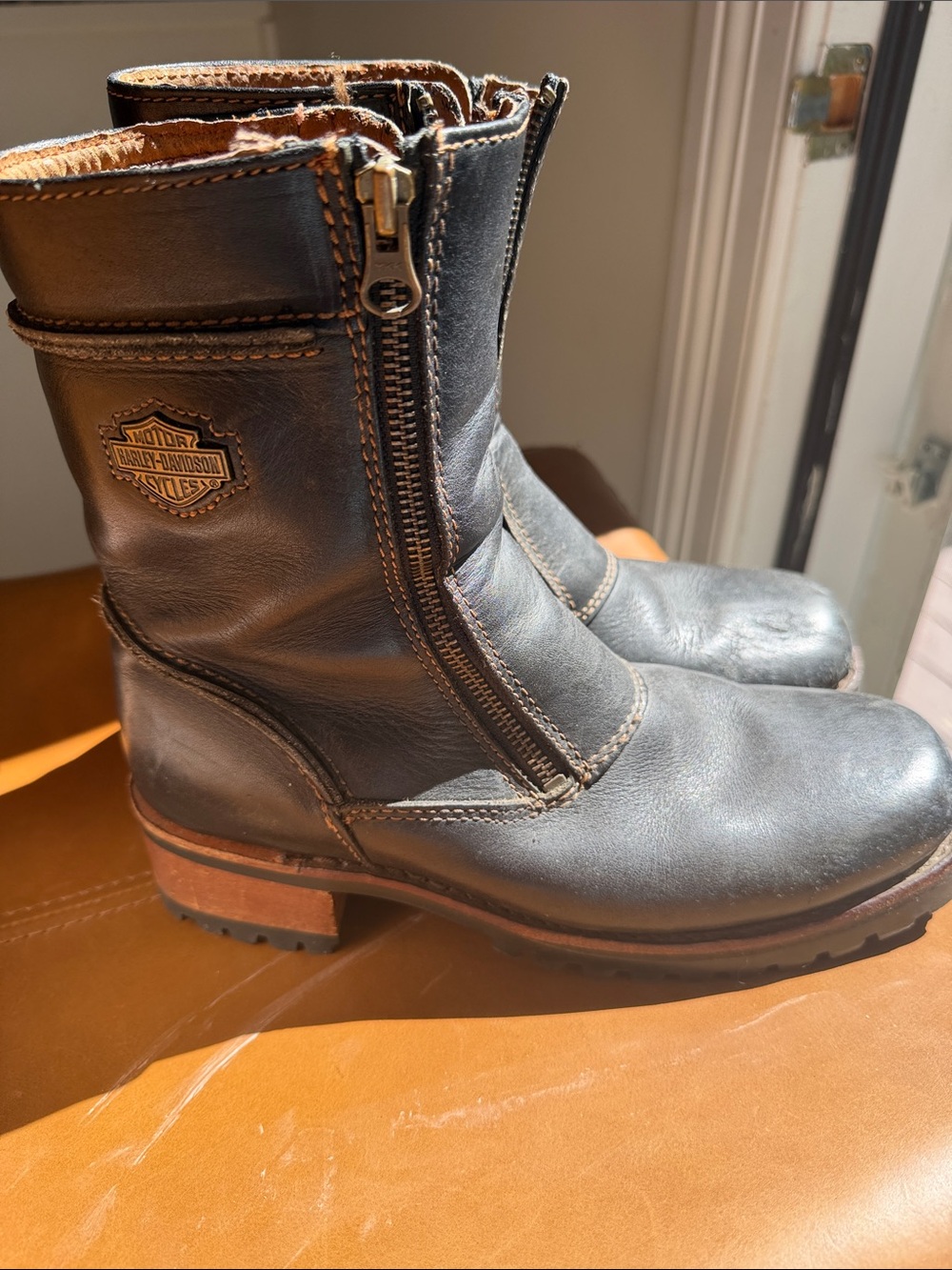 Harley-Davidson Brown  Leather Side-Zip Riding Boots with Brown Heel Vintage